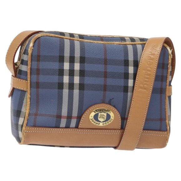 Burberrys Nova Check Shoulder Bag PVC Blue Gold Auth - Picture 1 of 16